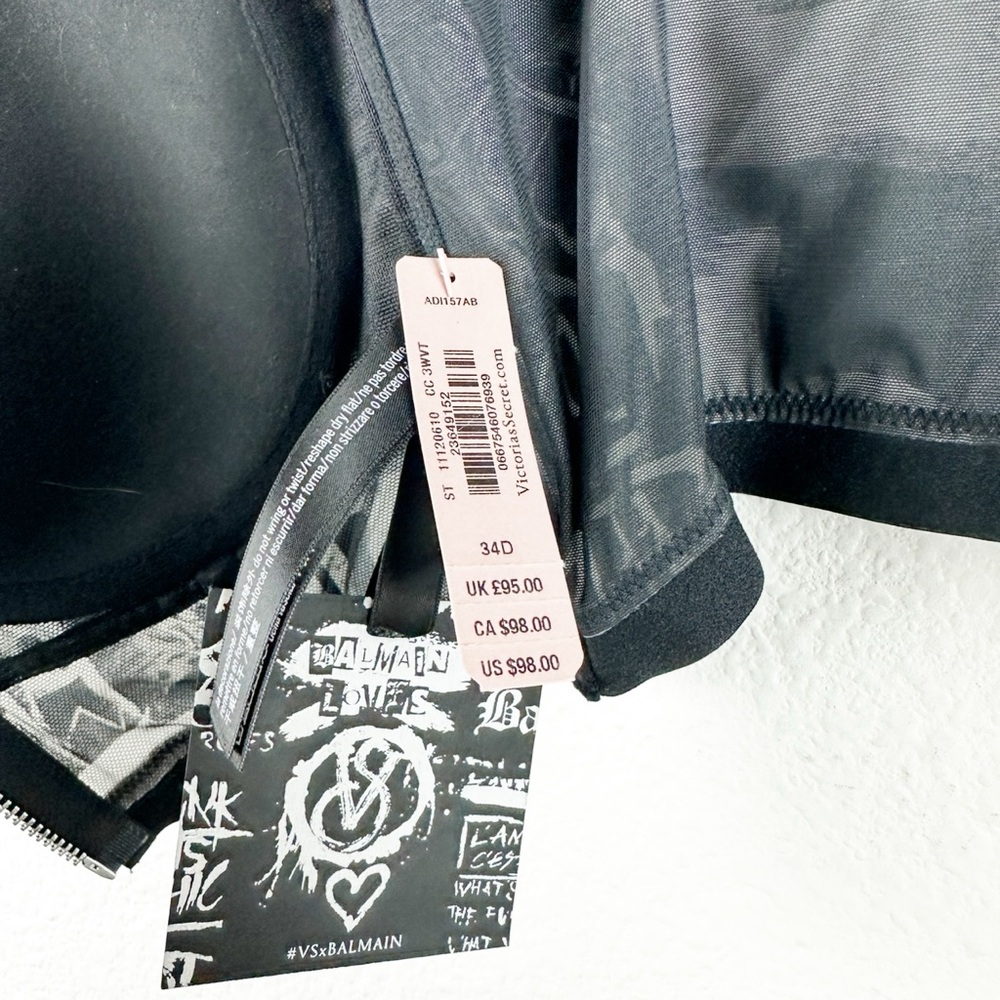 NWT Balmain x Victoria’s Secret Graffiti Punk Longline 34D‎ Bra and M Panty Set - Picture 6 of 13